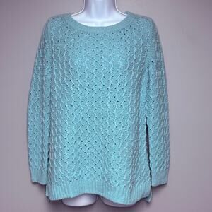 Talbots Aqua Blue Cozy Cable Knit Sweater Womens Sz M Petite